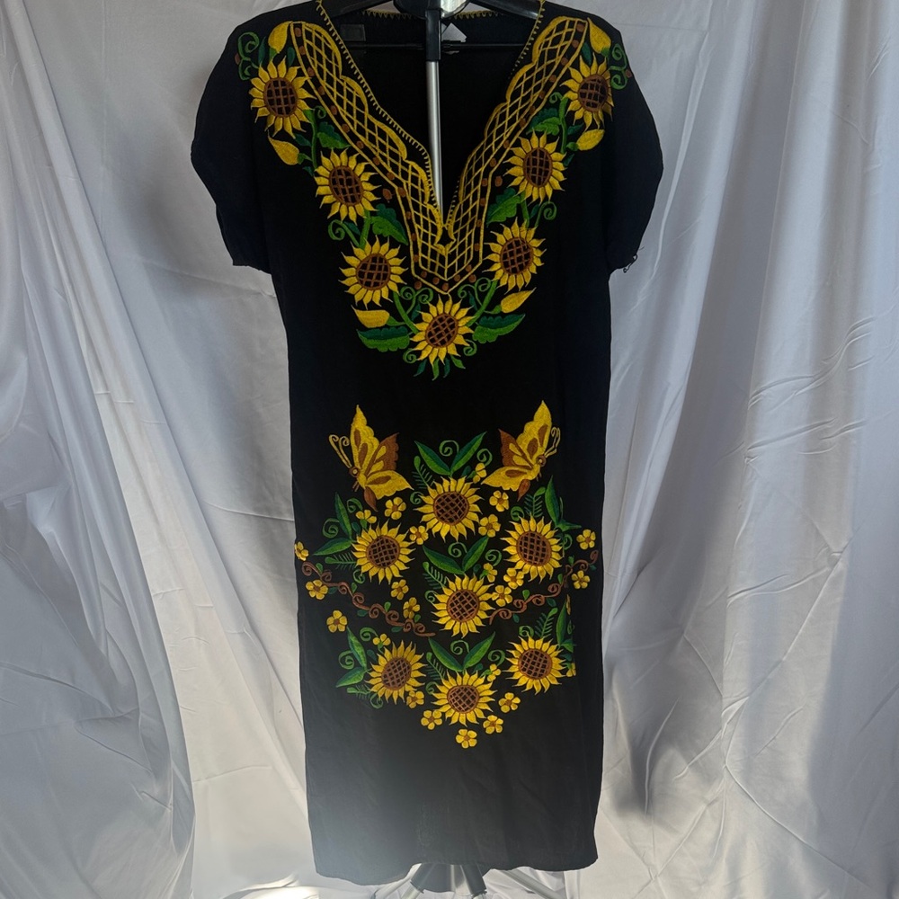 Floral Embroidered Black Dress